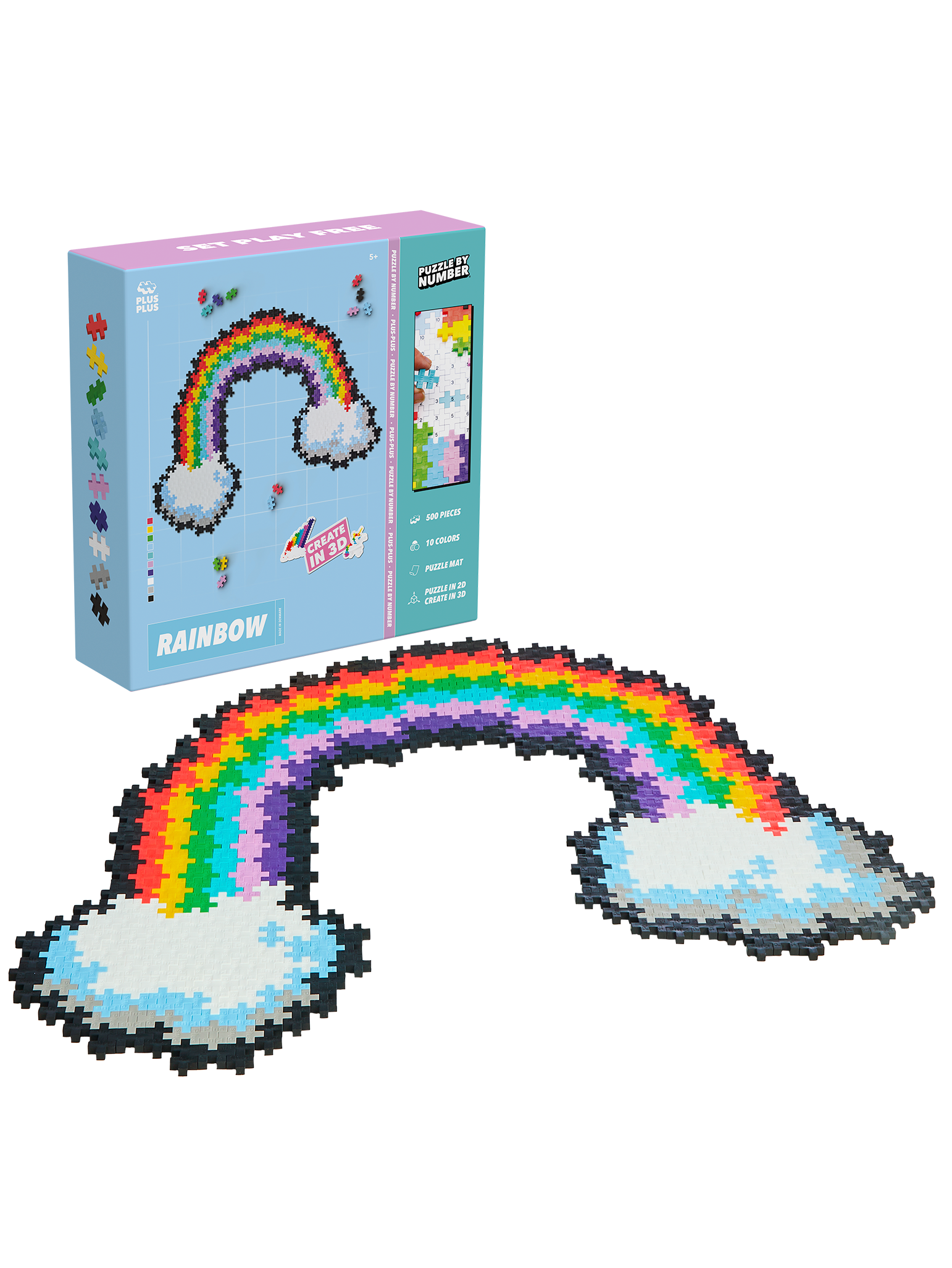 Plus-Plus Puzzle By Number Regnbue sæt med 500 farverige brikker – skab din egen regnbue ved at matche tal og farver med kreativ og fantasifuld leg